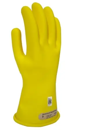 National Safety Apparel Class 00 Yellow Rubber Voltage Insulating Gloves, Max. Use Voltage 500V AC/750V DC (GC00Y08)