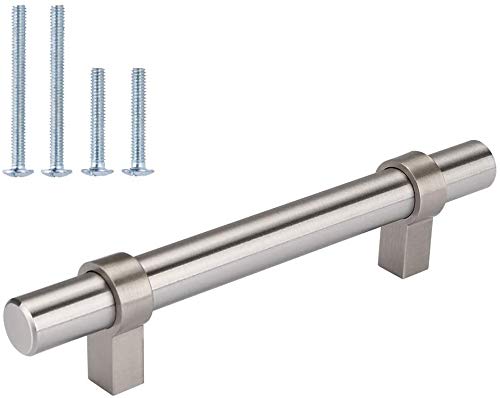 homdiy Cabinet Handles Brushed Nickel - 15 Pack 3-3/4in (96mm) Hole Centers Cabinet Hardware HDT16BSS Drawer Pulls Metal Handles for Dresser Drawers