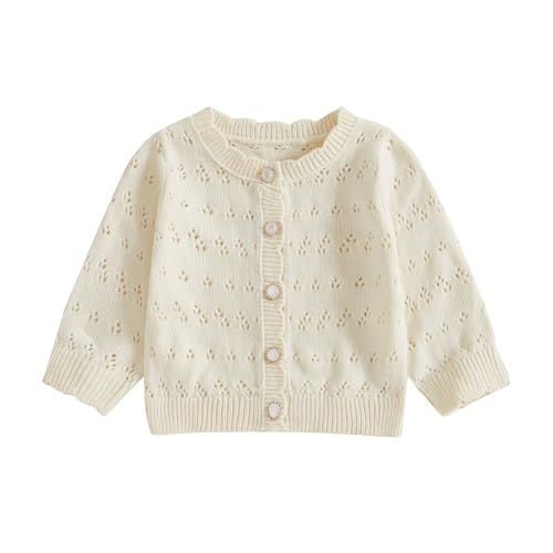 Newborn Baby Girl Knit Sweater Cardigan Solid Cutout Button Down Sweatshirt Top Jacket Outfit Infant Fall Clothes