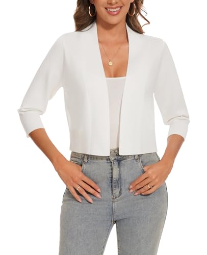 Image of Women 3 /4 Sleeve Cropped Cardigan Lightweight Casual Open Front Bolero Shrug Sweaters