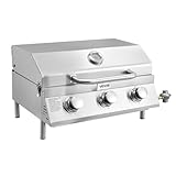 VEVOR Tabletop Gas Grill, 3-Burner Stainless Steel Portable Propane Grill, with Built-in Thermometer, Travel Locks, Weatherproof Lid, 22,500 BTU Total, for Outdoor Cooking, Patio, Party, Camping, RV