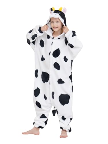 SCOPUCI Unisex Children Animal Onesie Pajamas Kids Flannel Halloween Cosplay Costume/Homewear/Sleepwear (Cow 3-4 Years)