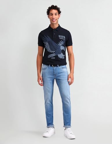 Image of U.S. Polo ASSN. Brand Printed Slim Fit Polo T Shirts for Men - 100% Cotton, Half Sleeves Mens Tshirt