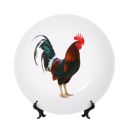 XKBFKLKMC Assiette décorative en porcelaine anglaise avec support de présentation, décoration murale en porcelaine avec motif coq et poules