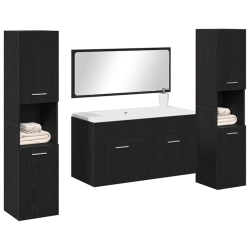 vidaXL Ensemble de mobilier de Salle de Bain 4 pcs Chêne Noir, Ensemble de Salle de Bain Moderne, Meuble Mural rectangulaire, Rangement Minimaliste, Bois,...