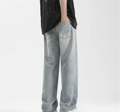 Men's Vintage Washed Jeans, Loose Thin Drawstring Straight Pants2