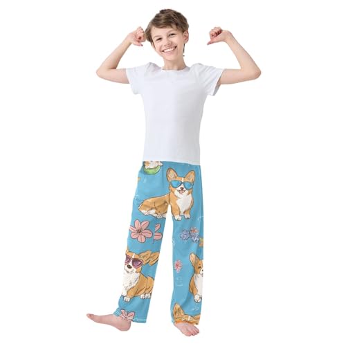 Corgi Dog with Glasses Boys Long Pants Soft Trousers Elastic Waist Kids Lounge Bottoms with Pockets S-XL3