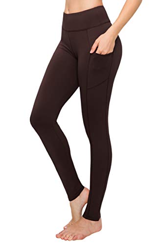 SATINA High Waisted Leggings for Women - Dark Brown Plus Size Athletic Leggings with Pockets - Stretchy, Tummy Control Pants for Workout or Casual Wear - Buttery Soft Fabric - Comfortable Fit