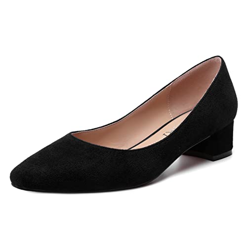 MERRORI Womens Square Toe Suede Casual Slip On Office Chunky Low Heel Pumps Shoes 1.5 Inch