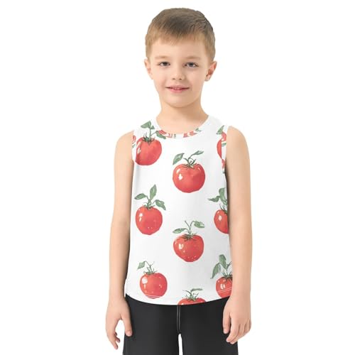 Bolaz Boys Athletic Quick Dry Tank Top Sleeveless Workout T Shirts Age 11-15,Tomato Pattern2