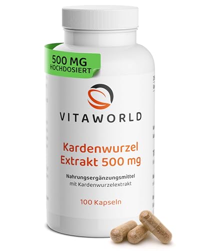 Kardenwurzel Extrakt 500mg Kardenwurzelextrakt aus der wilden Karde (100 vegane Kapseln) Kardenwurzel ohne Zusätze - laktosefrei & glutenfrei - laborgeprüftes Nahrungsergänzungsmittel vitaworld
