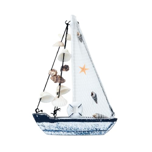 Image of Wooden Decorative Sailboat Nautical Model Showpiece - 15x4x22 cm | Miniature Sailing Boat Showpiece for Home Decor, Living Room, Office & Table Desk Decoration | Faded Blue-Donut Tube