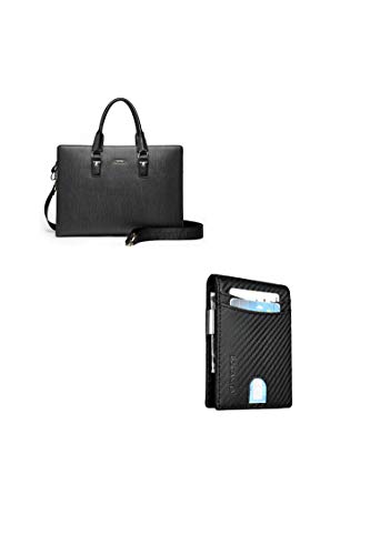 BOSTANTEN Leather Briefcase Shoulder Laptop Business Slim Bag for Men & Women Leather Wallets for Men Bifold Money Clip Slim Front Pocket RFID Blocking Card Holder Black