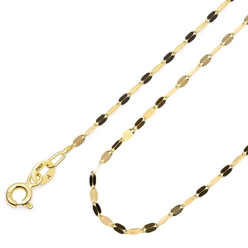 Amberta Cadena de Oro Amarillo de 9 Quilates para Mujer | Collar de Oro Macizo Estilo Espejo, Retorcido o Popcorn 40 45 50 cm: Cadena Estilo Espejo 45 cm