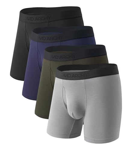 DAVID ARCHY Men's Bamboo Rayon Underwear, 1.5' Wide Waistband No Ride Up Boxer Briefs with Extended...
