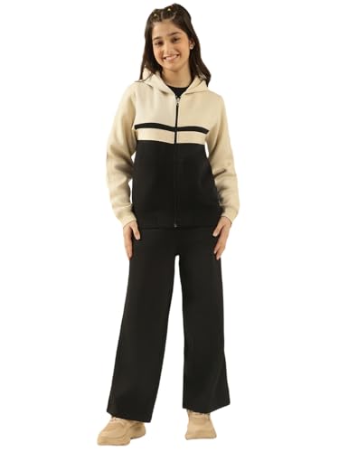 Image of Li'l Tomatoes Girls Fleece Tracksuit Set| Winter Hooded Full Zip Sweatshirt with Track Pants| Soft Plush Casual Co-Ord Set for 9-16 Years