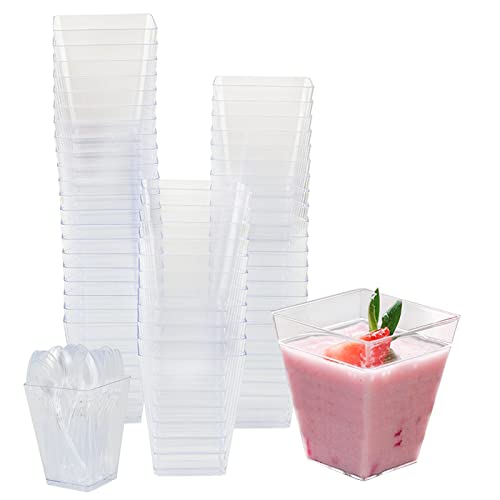 AolKee 50Pcs 160ML Plástico Vasitos para postres con Cucharas, Bol Plastico, juego de cuencos de postre transparentes reutilizables para helados, mousse, pudín, fiesta de postre Cover