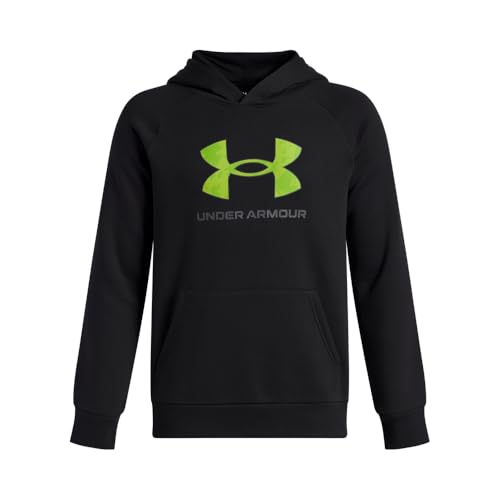 Under Armour Boys' Rival Fleece Big Logo Print Fill Hoodie, (002) Black / / White, Large