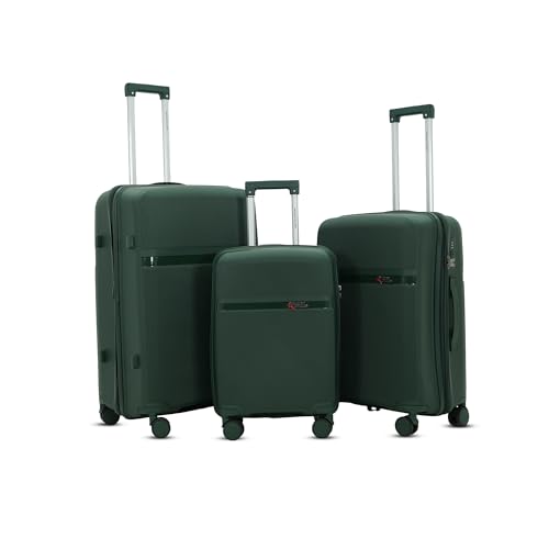 Image of AMERICAN TRAVELLER Touris Fly Trolley Luggage Bags | Polypropylene Set of 3 Lightweight Large Expandable Hardshell Suitcase Travel Bag with 8 Disc Wheels & TSA Type Lock (1, Blackish Green)