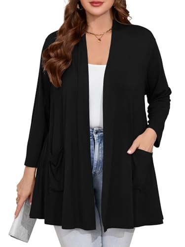 Image of BELAROI Plus Size Lightweight Cardigan Sweaters for Women Casual Open Front 3 /4 Sleeve Cover Up