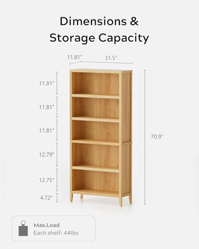 Image of EYYTHUNG Farmhouse 71 inch Tall Bookshelf Set of 2, Large Freestanding Wooden Open Bookcase with Adjustable Shelf, Wood Display Book Shelf for Living Room, Bedroom, Office, Library Natural Oak