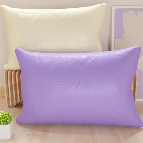 PETTI Artigiani Italiani - Coppia di Federe Cuscino 70x50 cm in Microfibra, Cuscini Arredo Camera da Letto, Divano, Set 2 Fodere Copricuscino, Federa Double Face Lilla e Panna