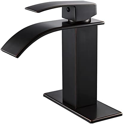 VOTON Bathroom Sink Faucet Oil Rubbed Bronze Waterfall Bathroom Faucet Black Single Handle Single Hole Rv Lavatory Vessel Faucet Basin Mixer Tap Solid Brass Vanity Sink Faucet