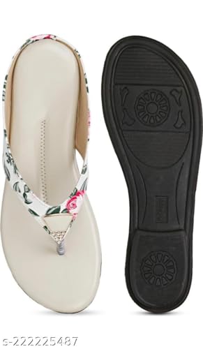 Image of KM Footwear Women and Girls Fashion Flats Sandals Fashion Casual Stylish Decent Trendy Flower Printed Sandals Slippers Footwear Chappal