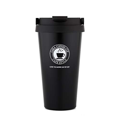 DOKIO Schwarzer isolierter Kaffeebecher, doppelwandig, vakuumisoliert, Auto-Tassen, Kaffee-Getränke, Thermosflasche für Frauen, mit wasserdichtem Deckel, Edelstahl, für Tee, Kaffee Cover