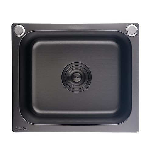 Grifo para fregadero de cocina de acero inoxidable negro con revestimiento nano fácil de limpiar, ideal para esquina de café o mini fregadero de estudio (tamaño: 42 x 36 x 20 cm)