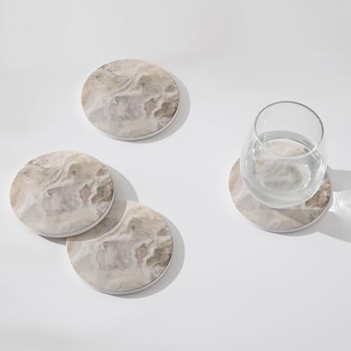 Image of Set of 6 Abstract Marble Coasters with Holder, Absorbent Ceramic Coasters for Drinks, Coasters with Cork Backing for Table Protection, Housewarming Gifts for New Home