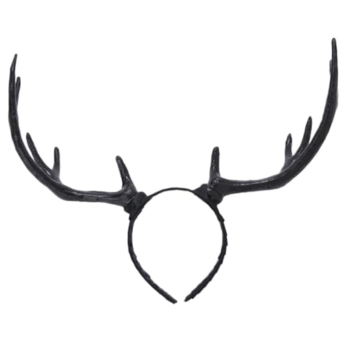 SHERCHPRY Diadema de Papá Noel Cuernos de Reno de Pe y Terciopelo Negro, Accesorio de Disfraz para Fiestas Cosplay y Fotografía Navideña