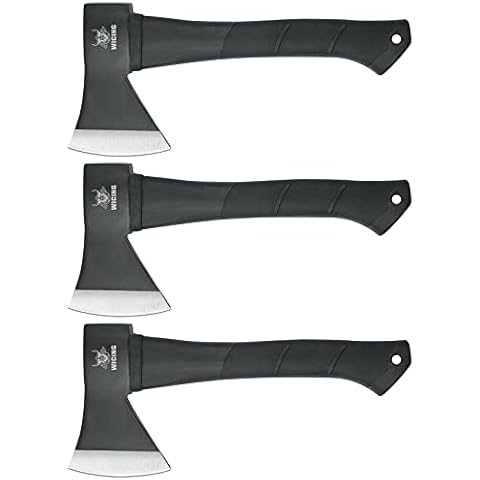 WICING Throwing Axes and Tomahawks, 11.2 - inch Camping Hatchet Carbon Steel & Fiberglass Handle, with Anti-Slip & Shock Reduction for Axe Throwing, Camping, Kindling (3 Pack) Cover