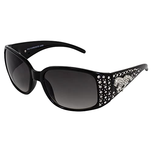 Rodeo Queen Palomino Women’s Fashion Sunglasses Black Frame w/Bling Rhinestones & Smoke Gradient Lens