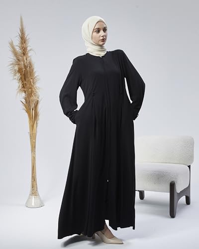 Image of Women's Abaya - Turkish Islamic Maxi Dress, Long Sleeve with Zipper Front - Elegant, and Perfect for Prayer.
