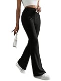 PICKLION Damen Hose High Waist Leggings Yogahose Schlaghose Causal Elastische Sporthose Outfit Bootcut Flared Geripptehose Schwarz M