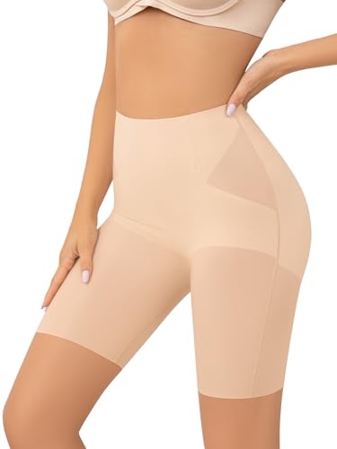 FluxFloe Seamless Shapewear Shorts for Women, Mid-Thigh Tummy Control – No Rolling, Soft & Breathable Comfort-Nude-XL
