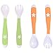 MenYiYDS 4pcs Cuchara y Tenedor para Bebé con Mango Flexible, Juego de Cuchara de Silicona para Entrenamiento,Adecuada para Bebés para 6 Meses + (naranja y verde)