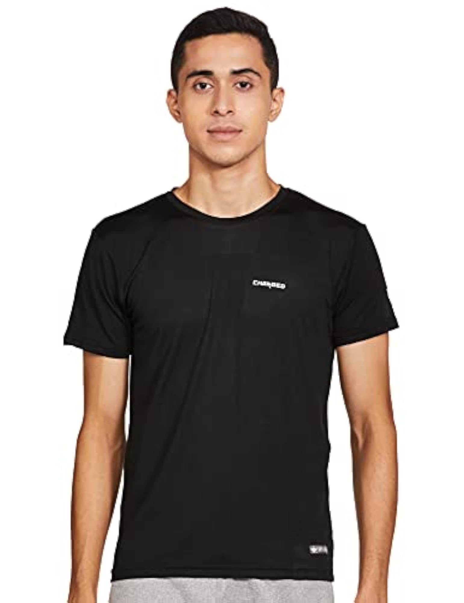 Chameleon Spandex Knit Round Neck Sports T-Shirt, Black Size M
