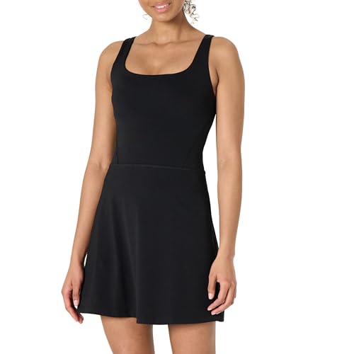 Amazon Essentials Damen Active FormFlex Tank-Tenniskleid in butterweicher Qualität mit integriertem Bodysuit, BH und Shorts, Schwarz, L
