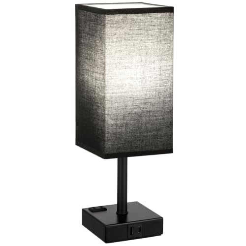 aooshine Black Lamp for Bedroom-Touch Lamp with USB-C+A and AC Outlets 3 Way Bedside Nightstand Square Table Lamp for Kids Guest Room Living Rroom Office 800 Lumens 5000K Daylight Bulbs Included