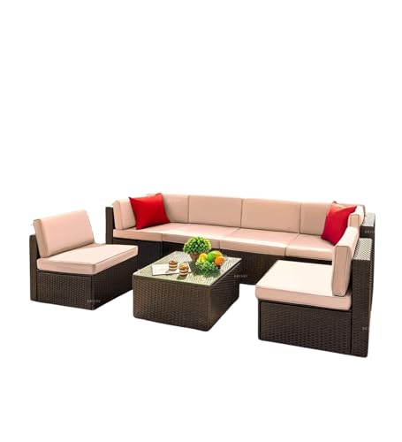 Image of Amazon Brand - Solimo Solara Outdoor 6 Seater Sofa Set | Balcony Sofa | Patio Furniture Sets | Conversation Sets | Wicker | Garden | Balcony | (Dark-Brown)