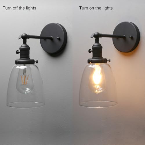 Image of PERMO Industrial Vintage Single Sconce with Oval Cone Clear Glass Shade 1-Light Wall Sconce Wall Lamp (Black)