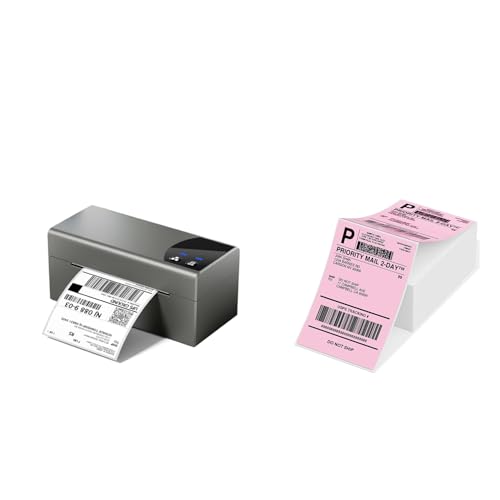 Image of Phomemo Thermal Label Printer with Ethernet & Bluetooth Connectivity & 500 4x6 Fan-Fold Labels for Shipping Labels, Compatible with USPS /UPS & More, Shipping Label Printer for Home & Small Business