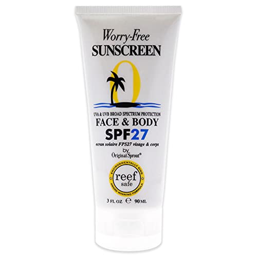 Original Sprout Face and Body Sunscreen, SPF 27, for All Skin Types, Reef Safe, Travel Size 3 oz. Bottle