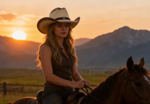 Image of Cowboy Hat for Women, Western Cowgirl Hat, Classic Straw Cattleman Cowboy Hat