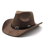 LIDHAY Cowboy Hat for Women and Men Felt Wide Brim Suede Cowboy Cowgirl Hats Felt Cattleman Western Hats X182 Brown
