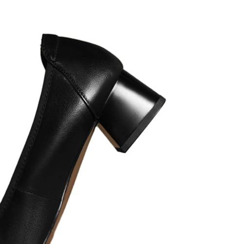 TinaCus Handmade Women's Genuine Leather Closed Square Toe Slip-on Chunky Heel Pump Flats4