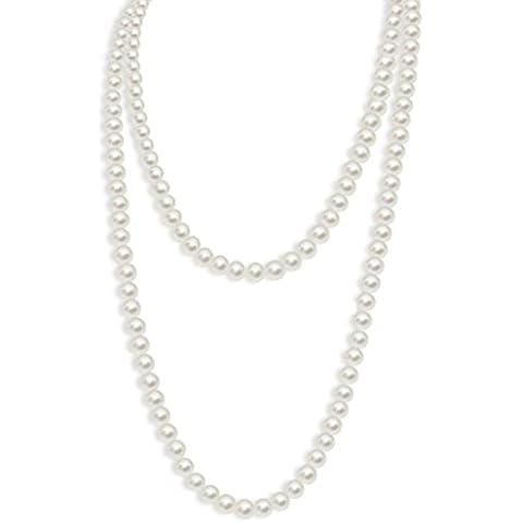 Long Pearl Necklace for Women Girls, 1920s Fashion Faux Flapper Pearls Necklace String of Pearls Beads Necklace Costume Jewelry, 59”/150cm Cover