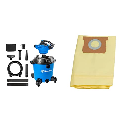 Vacmaster VBV1210, 12-Gallon* 5 Peak HP** Wet/Dry Shop Vacuum with Detachable Blower, Blue & 12-16 Gallon High Efficiency Dust Bag, 3 Pack, VHBL